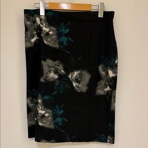 Jacob Black and Teal Floral Pencil Skirt